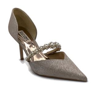 Badgley Mischka Silver Heels with Pearl Embellishments